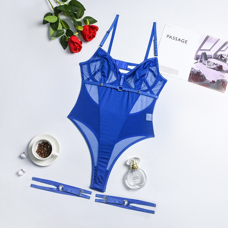 einteiliges Rückenfreies Bodysuit, Schwarz Mesh Patchwork Sexy Body Clubwear für Damen