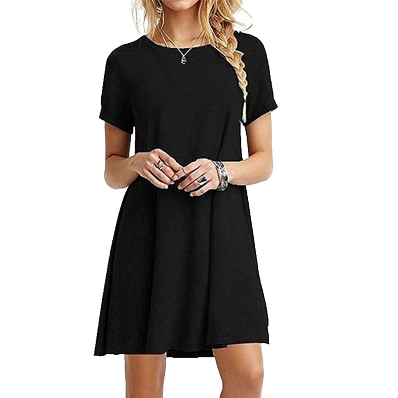 Secret Damen-Sommer-Strand-Minikleid, modisch & kurzärmelig, lockere T-Shirt-Kleider S-2XL