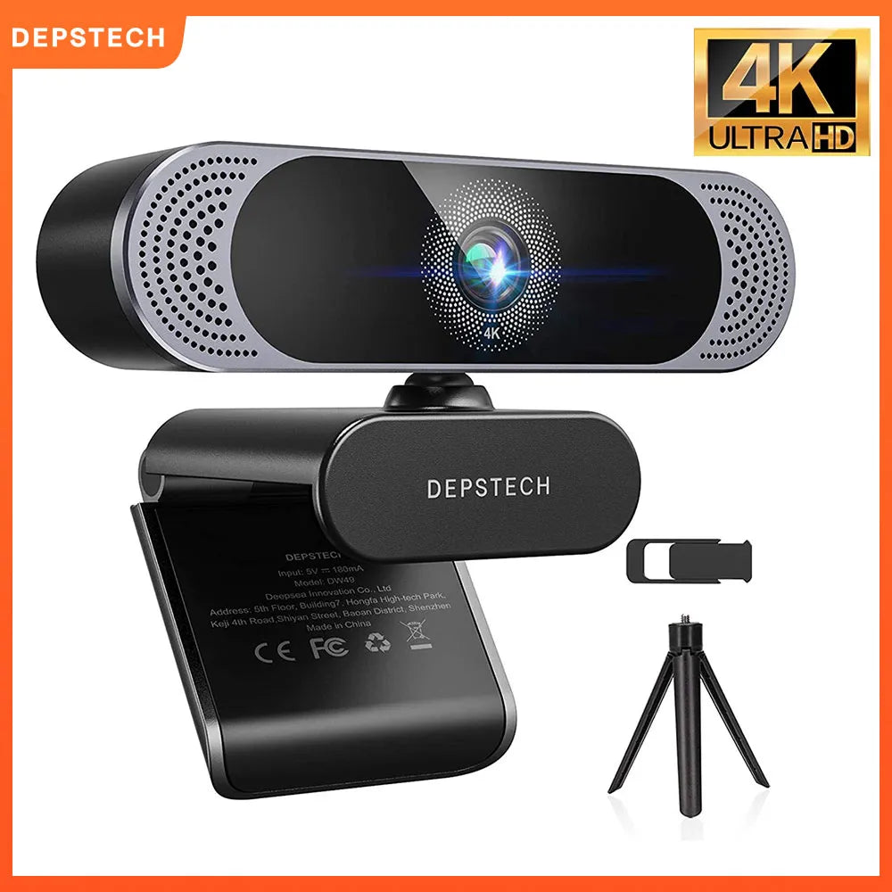 4K 8MP HD-Webcam mit geräuschunterdrückendem Mikrofon/Sichtschutzabdeckung/Stativ Plug-Play-USB-Webkamera für Besprechungsvideos