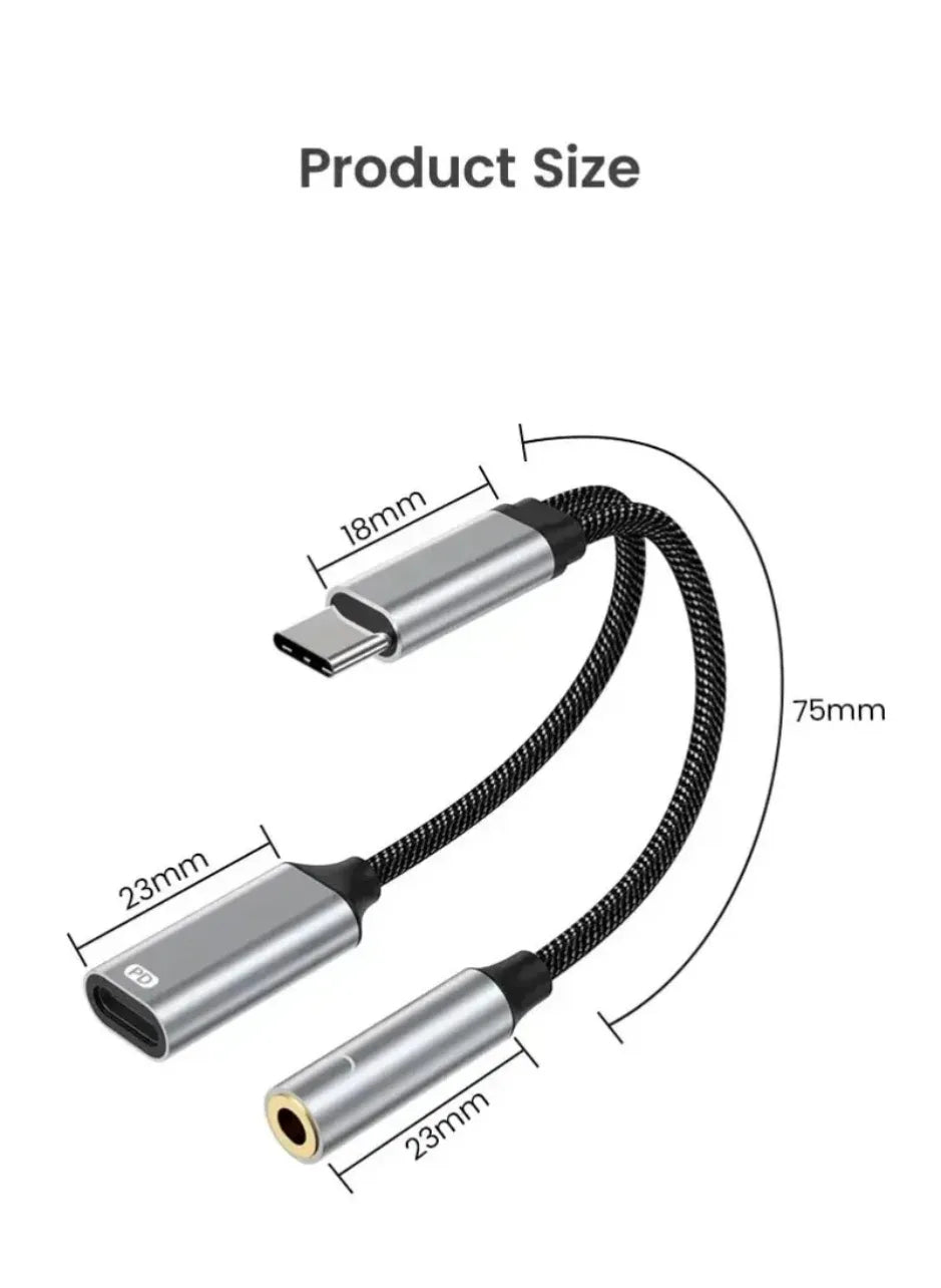 XIKCU 2 in 1 USB C to 3.5mm Headphone and Charger Adapter USB C PD 3.0 Port to Aux Audio Jack Fast Charging Dongle Cable Cord