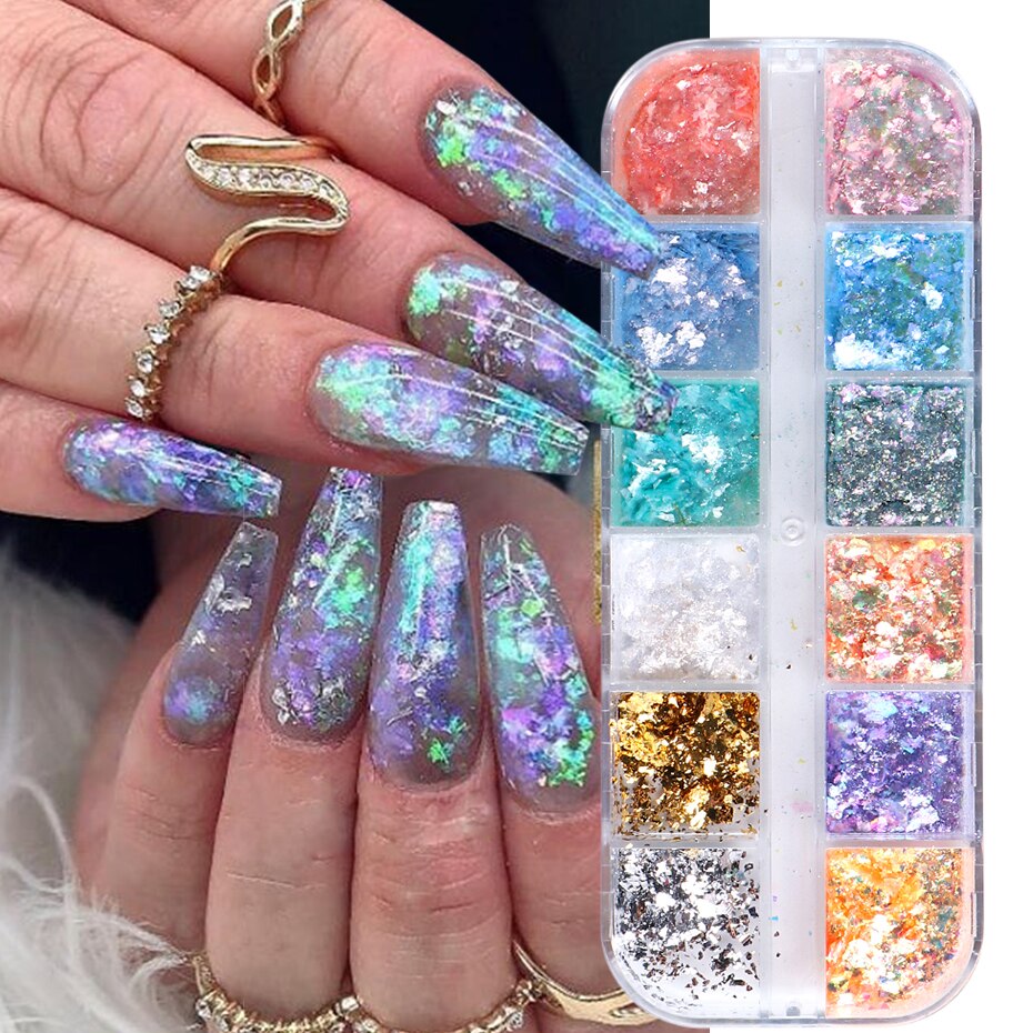 12 Gitter Perlweiß Chrom Nagel, Pigment UV Gel Nagellack