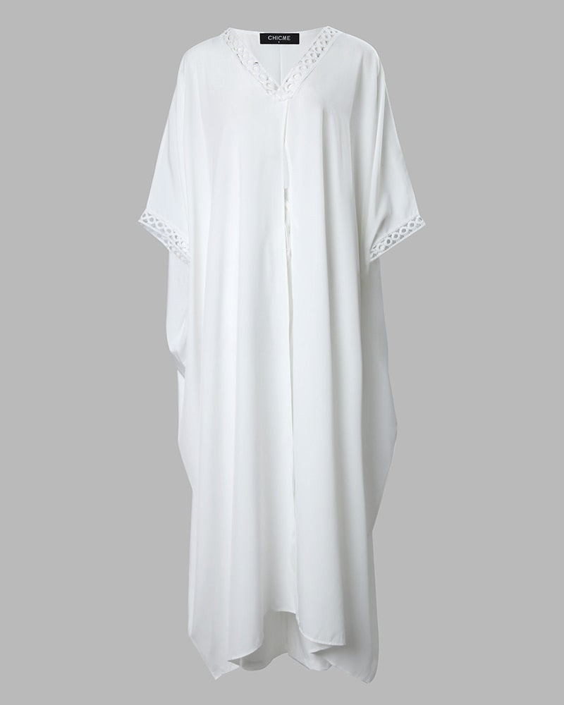 Langes Top mit kontrastierender Spitze und hohem Schlitz mit Hosen-Set