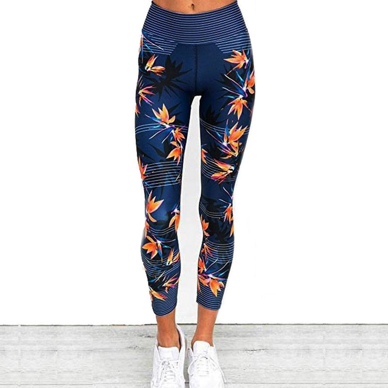 Damen Leggings Fitnesshose mit Streifen Druck, elastische Gym Workout Strumpfhosen, S-XL Laufhose Plus Größe