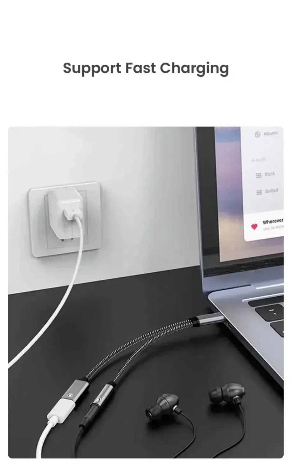 XIKCU 2 in 1 USB C to 3.5mm Headphone and Charger Adapter USB C PD 3.0 Port to Aux Audio Jack Fast Charging Dongle Cable Cord