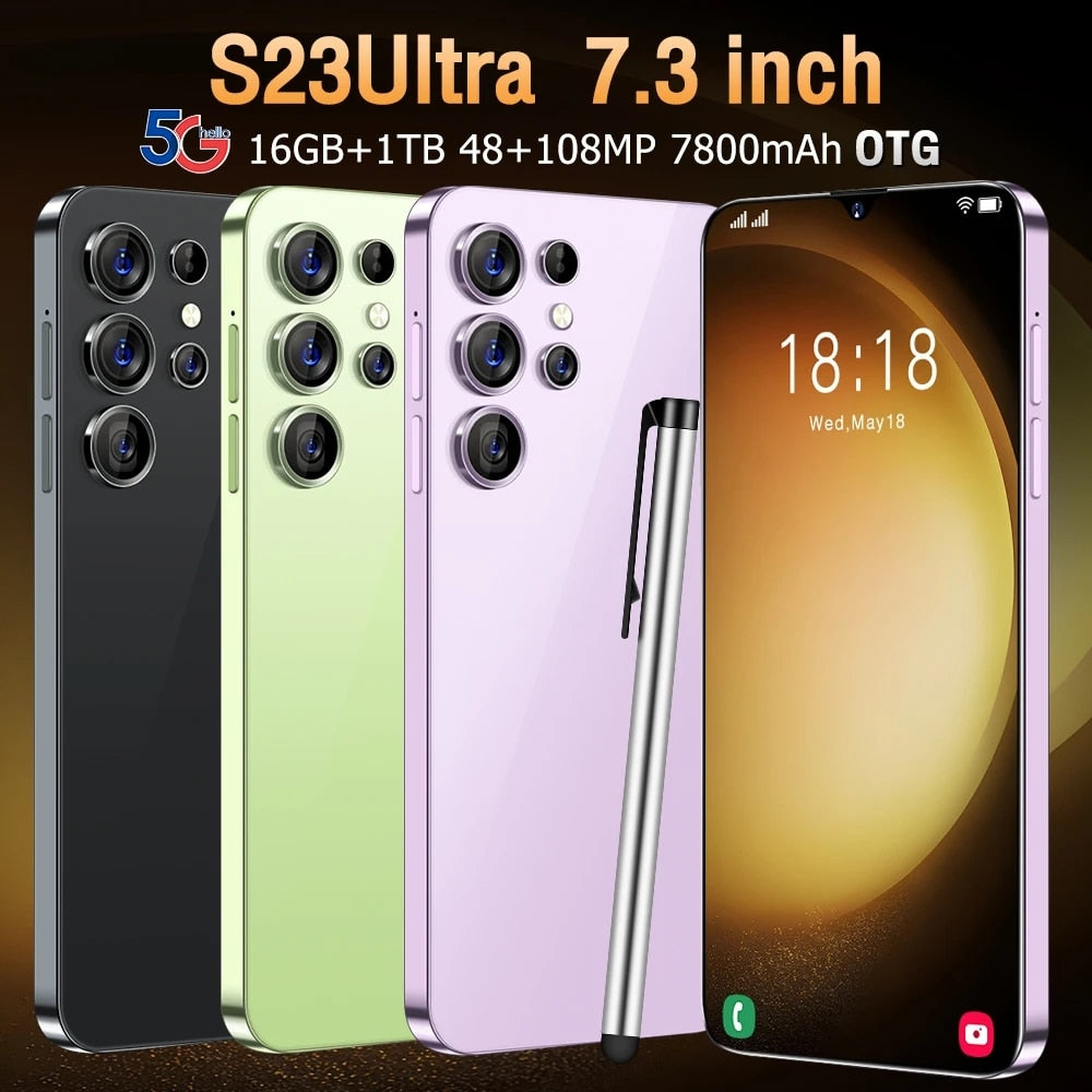 2023 neues heißes S23 Ultra Smartphone 7,3 Zoll Vollbild 4G 5G Telefon 16 TB + 1 TB 7800 mAh, Dual-Nano-SIM-Karte