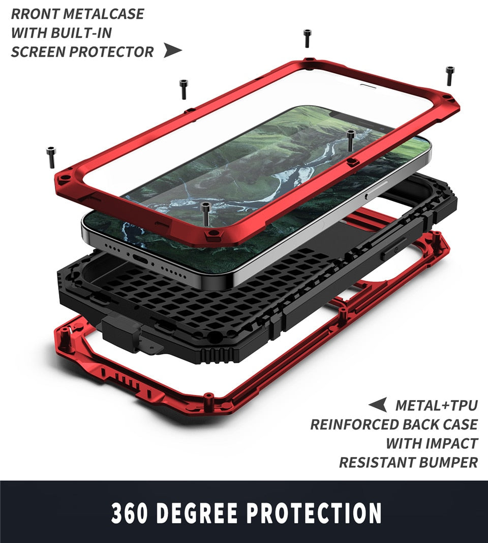 Ständer-Telefonhülle für iPhone 12 Pro Max, Mini XS, Max XR, staubdicht, stoßfest, gehärtetes Glas, Metallabdeckung für iPhone 11 Pro Max