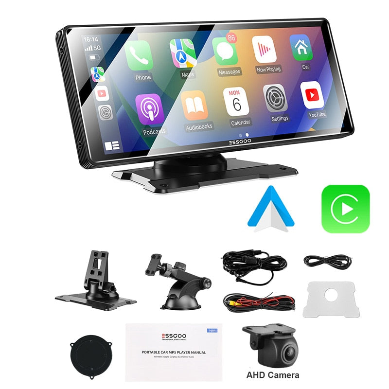 ESSGOO 10,26" Apple Carplay Autoradio, Automotive Multimedia Player Wireless Android Auto MirrorLink WiFi FM Car Play