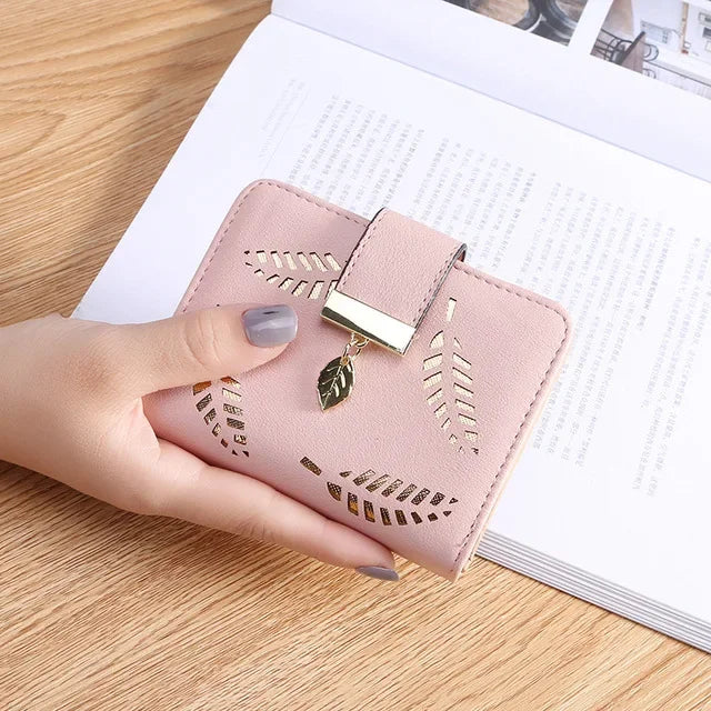 Ladies Fashion Wallet PU Leather Phone Purse Female Hollow Leaves Pouch Clutch Handbag For Women Coin Card Holders Long Wallets