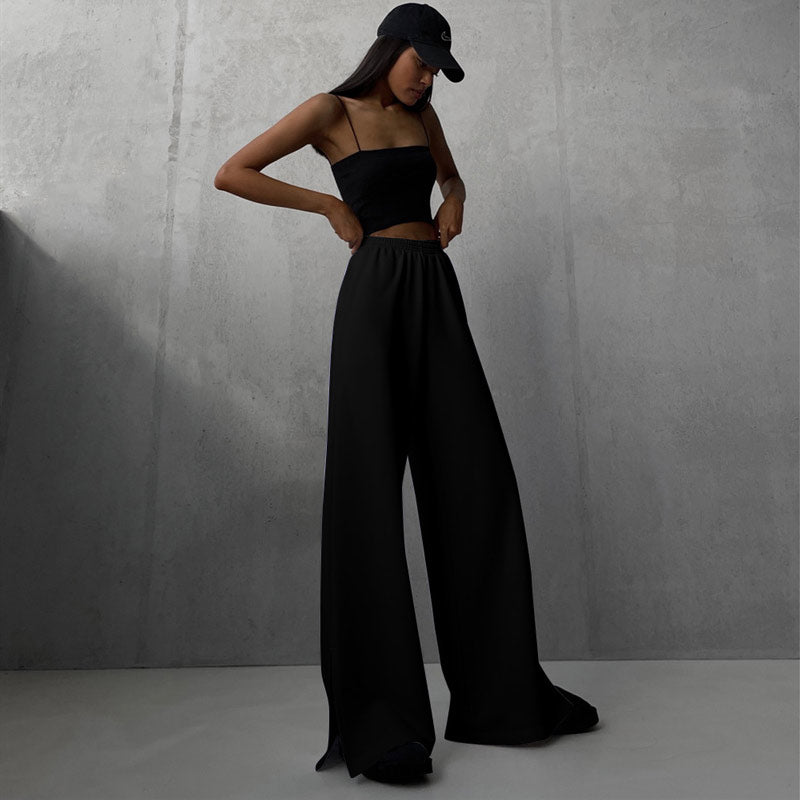 Damen Breite Bein Hosen für den Sommer & Frühling, Lose Jogginghose Chic Split Hohe Taille