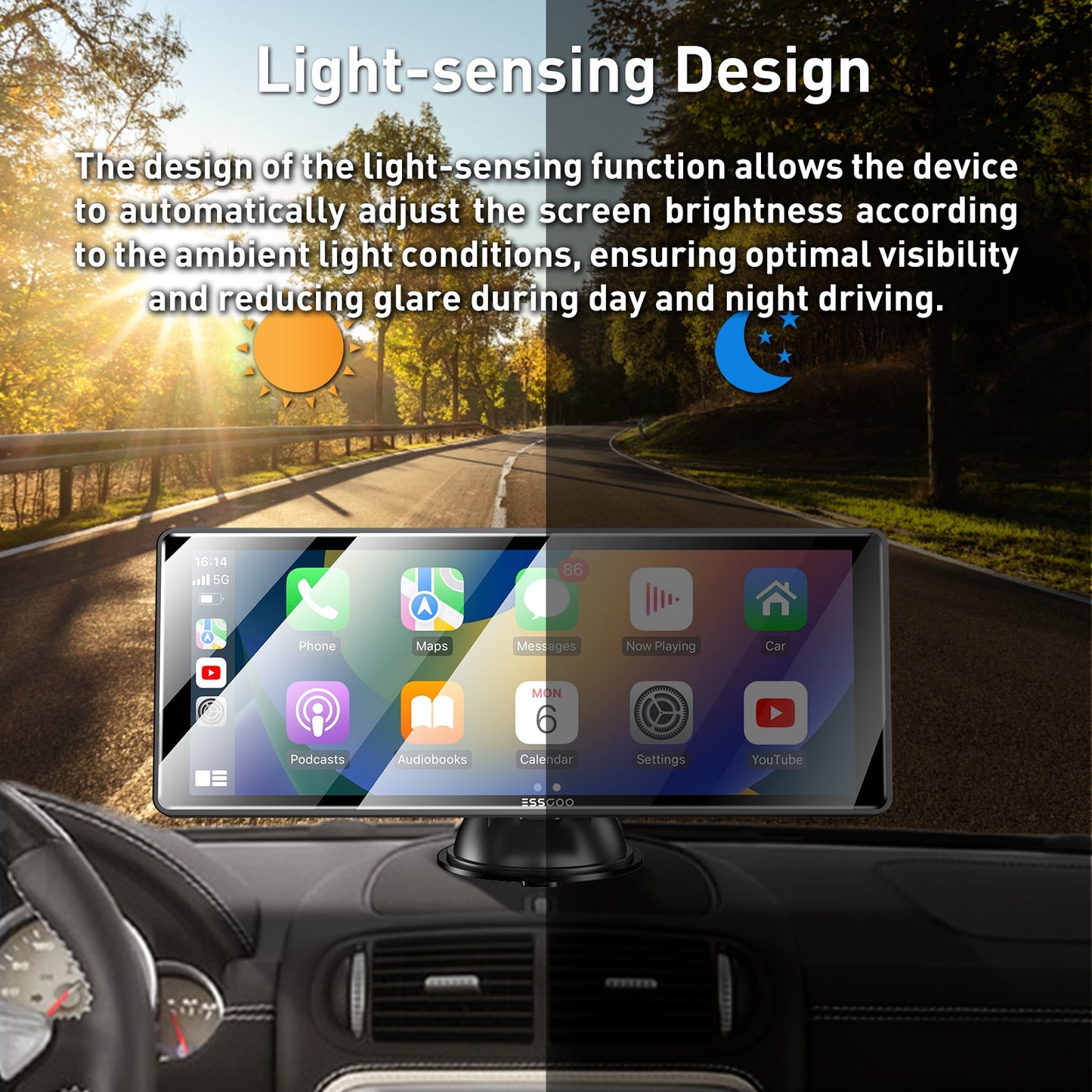 ESSGOO 10,26" Apple Carplay Autoradio, Automotive Multimedia Player Wireless Android Auto MirrorLink WiFi FM Car Play