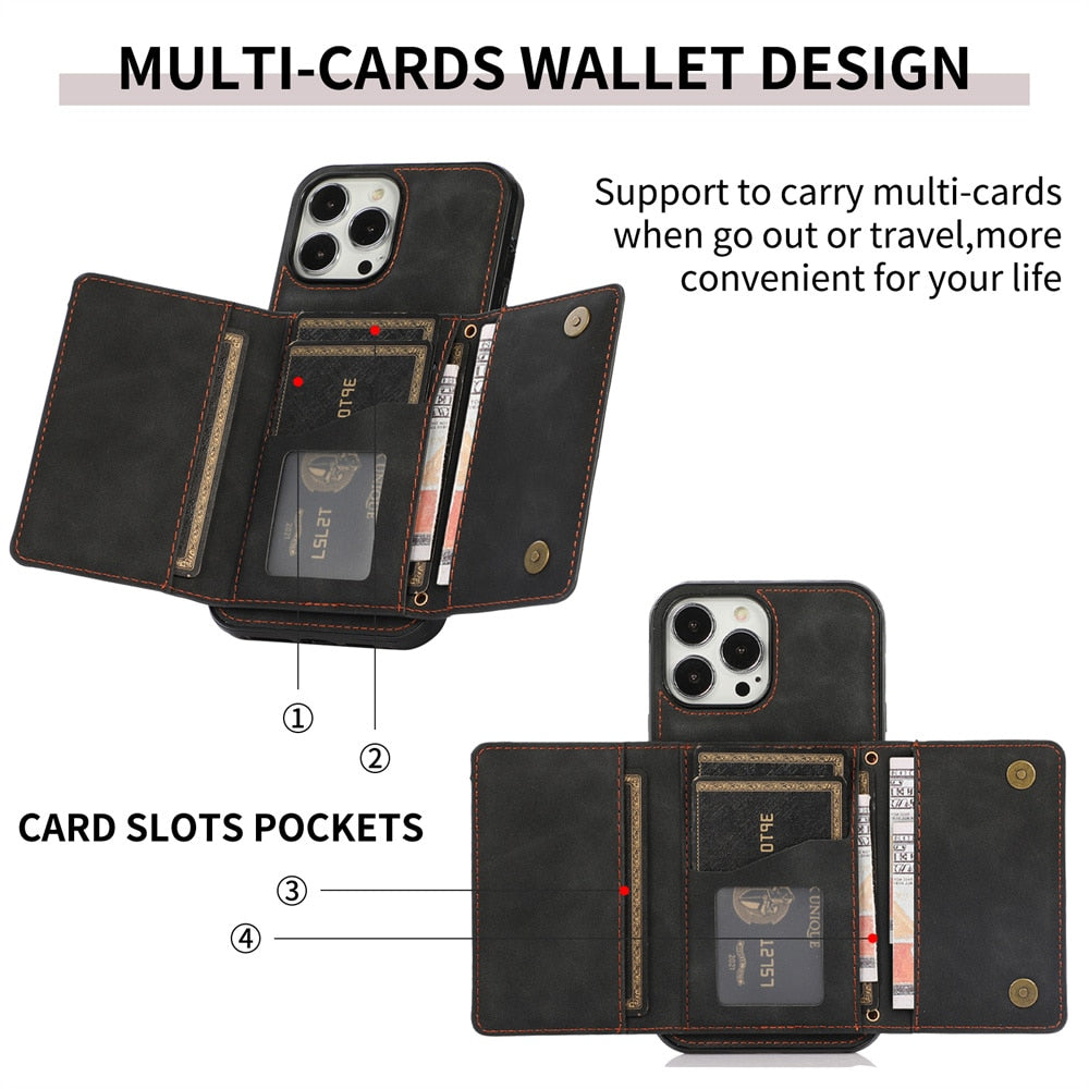 Retro gefaltete matte Leder-Wallet-Hülle für iPhone 14 Plus, 13, 12, 11 Pro Max mit Kartenhalter Slots