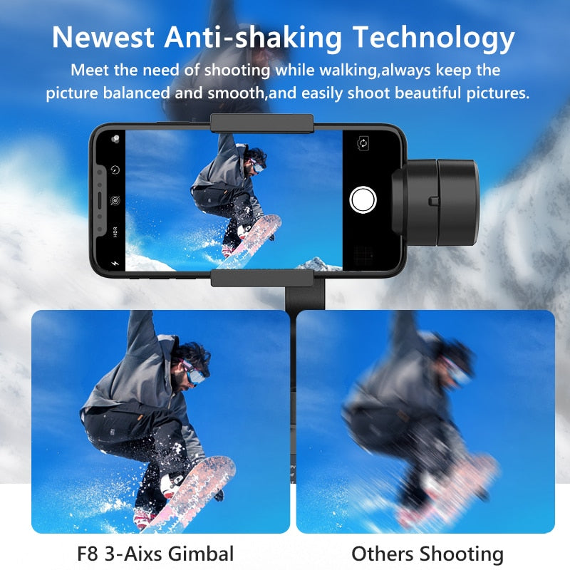 AXNEN F8 3-Achsen Handheld Gimbal Telefonstabilisator, Smartphone-Stativ / Handyhalter für iPhone Android Mobile