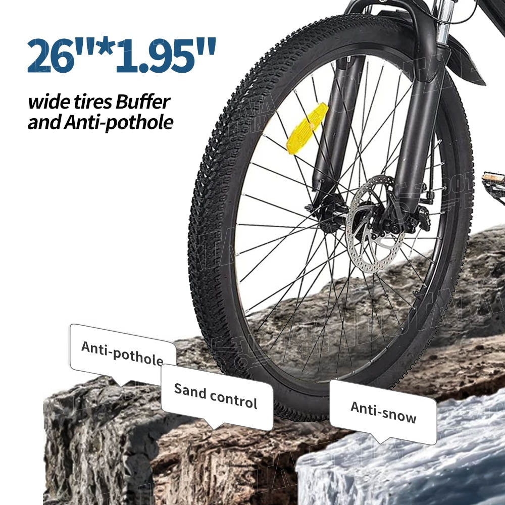 S26 Elektrofahrrad 48V 12,8 Ah Lithiumbatterie 500 W, Erwachsenes Berg-Elektrofahrrad 21 Geschwindigkeiten, 36 V 24 MPH Fahrrad 26 Zoll E-Bike