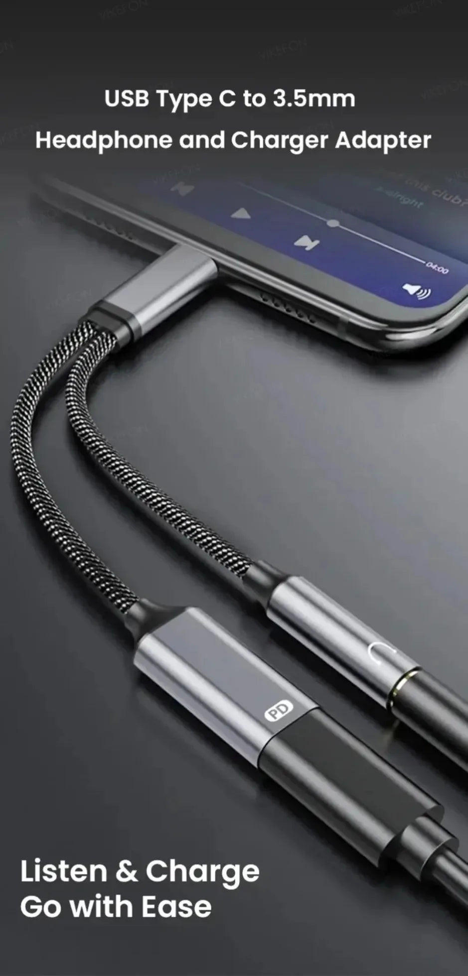 XIKCU 2 in 1 USB C to 3.5mm Headphone and Charger Adapter USB C PD 3.0 Port to Aux Audio Jack Fast Charging Dongle Cable Cord
