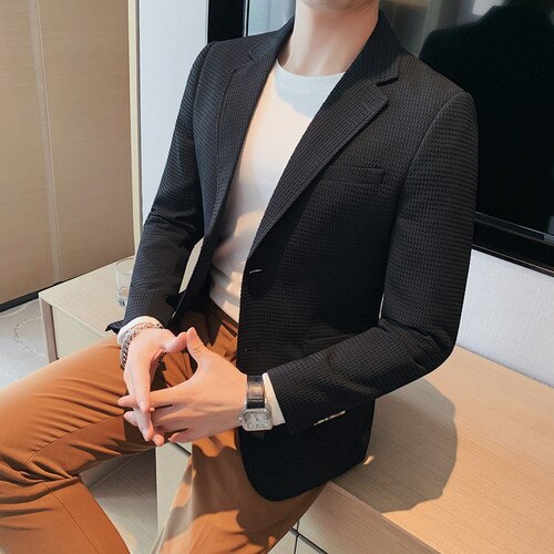 2023 Neuankömmling Herrenanzug Waffeljacke Blazer Wollmantel im Hahnentrittmuster für Herbst und Winter, Waffelkarierter Anzug