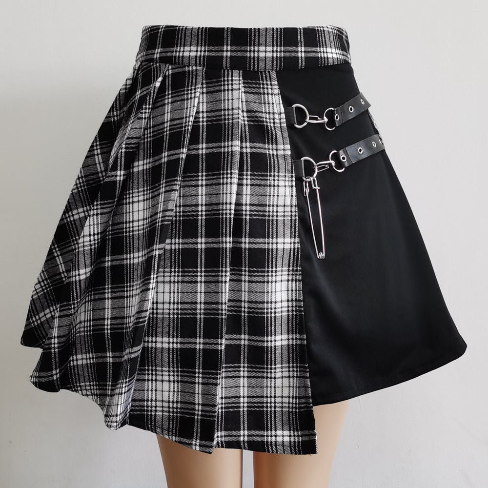 All Match Kurzer Rock, modisch, Tartan-Rot, Skarierter Rock mit seitlichen Knöpfen, lässiger Minirock für Damen