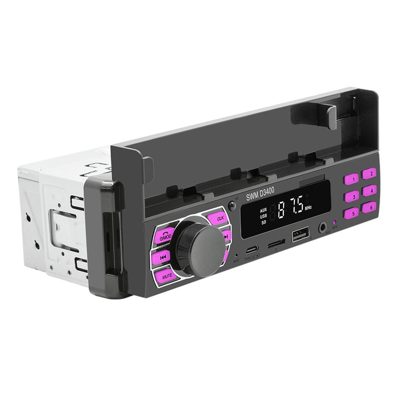 Autoradio Bluetooth 1 Din MP3-Player Freisprecheinrichtung A2DP Typ C, USB TF Aux APP Fernbedienung Handyhalter Audiosystem Kopfeinheit D3400
