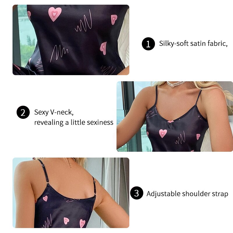 Seidensatin-Pyjama-Set für Damen, zweiteilige Nachtwäsche, sexy ärmellose Nachtwäsche, weicher V-Ausschnitt