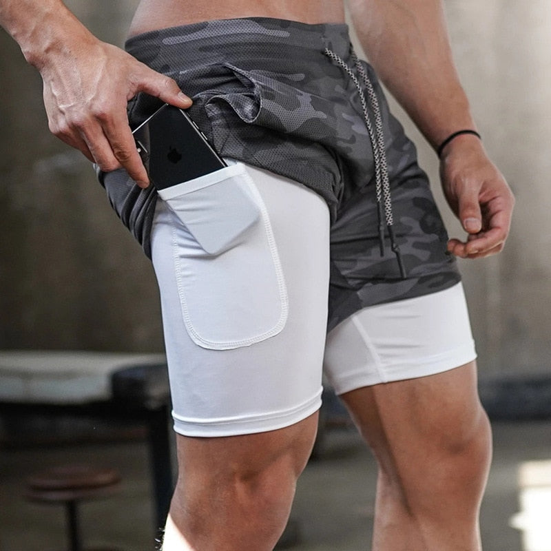 Herren 2 In 1 Schnell Trocknend Laufshorts, Gym Fitness Jogging Kurze Hosen, Männer Sommershorts