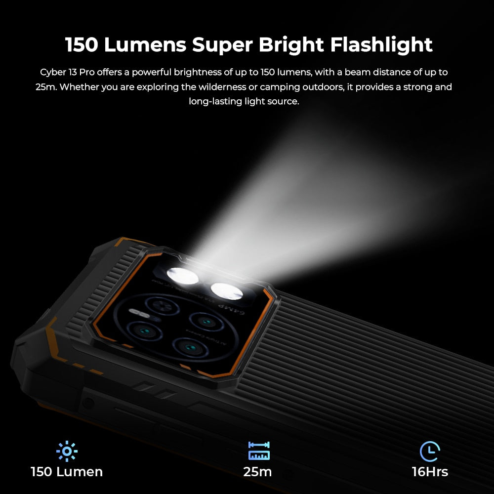 Hotwav Cyber 13 Pro robustes Smartphone, 150LM Taschenlampe 20 GB+ 256 GB 6,6 '' FHD+ 2K Display Mobilephone 10800MAH 64MP