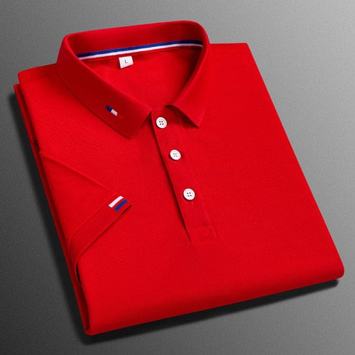 Business-Poloshirt für Herren, bequemes und atmungsaktives einfarbiges Revers-Poloshirt aus Eisseide, kurzärmeliges Golfshirt