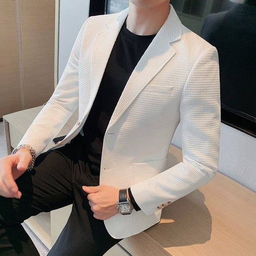2023 Neuankömmling Herrenanzug Waffeljacke Blazer Wollmantel im Hahnentrittmuster für Herbst und Winter, Waffelkarierter Anzug