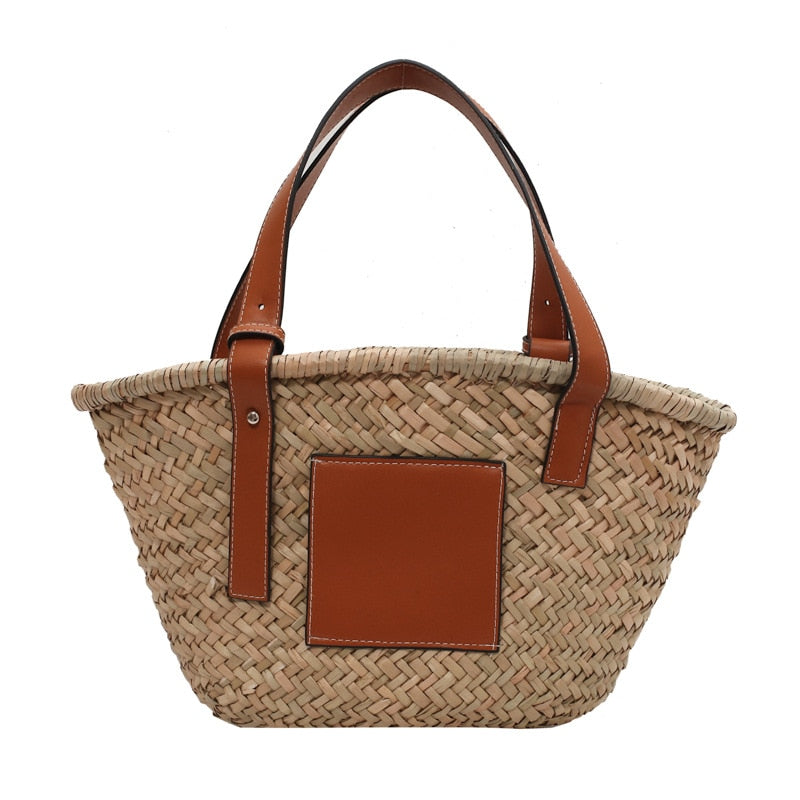 Designer lässige gewebte Rattan-Handtasche mit großer Kapazität, Sommer-Strand-Bali-Stroh-Tasche, großer Korb-Geldbeutel