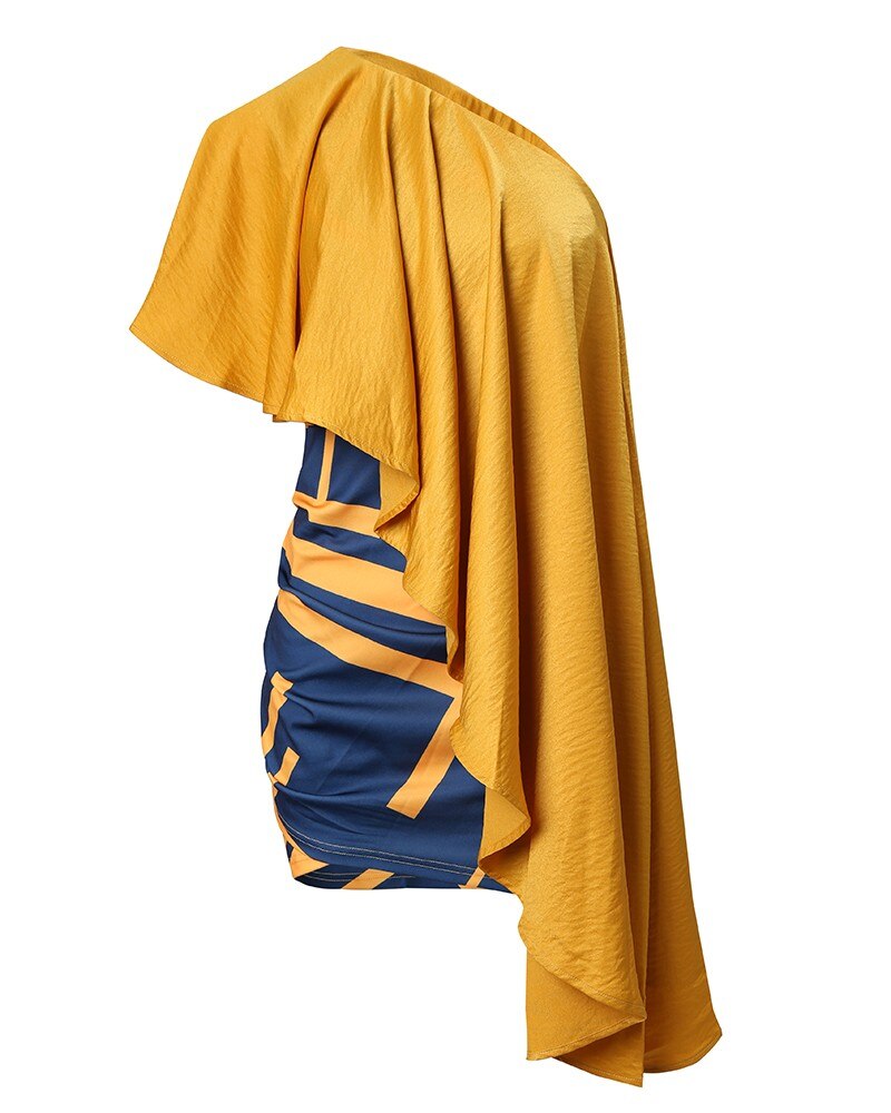 Asymmetrisch, Geometrisch Schulter Rüschen Party Kleid für Damen, Ärmellose Sexy Rüschen Mini Kleid