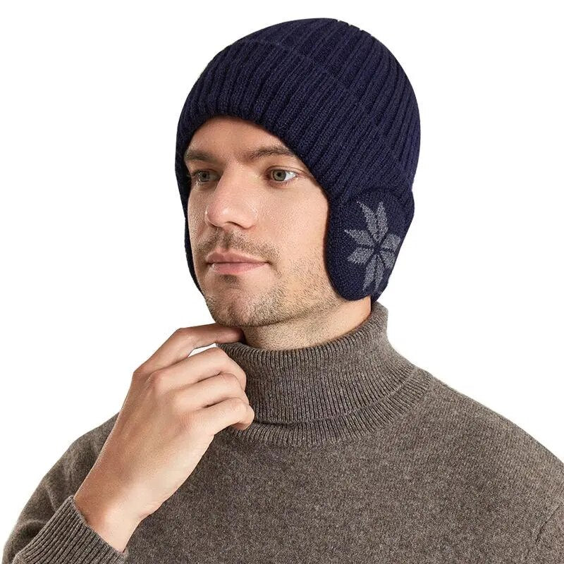 Neue Outdoor Unisex-Winterstrickmütze mit Pelzfutter und Ohrenklappen, modische Beanie-Mütze für Männer und Frauen