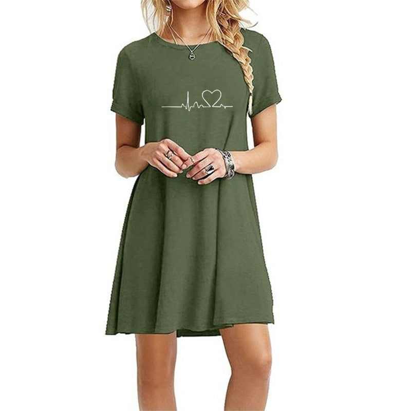 Secret Damen-Sommer-Strand-Minikleid, modisch & kurzärmelig, lockere T-Shirt-Kleider S-2XL