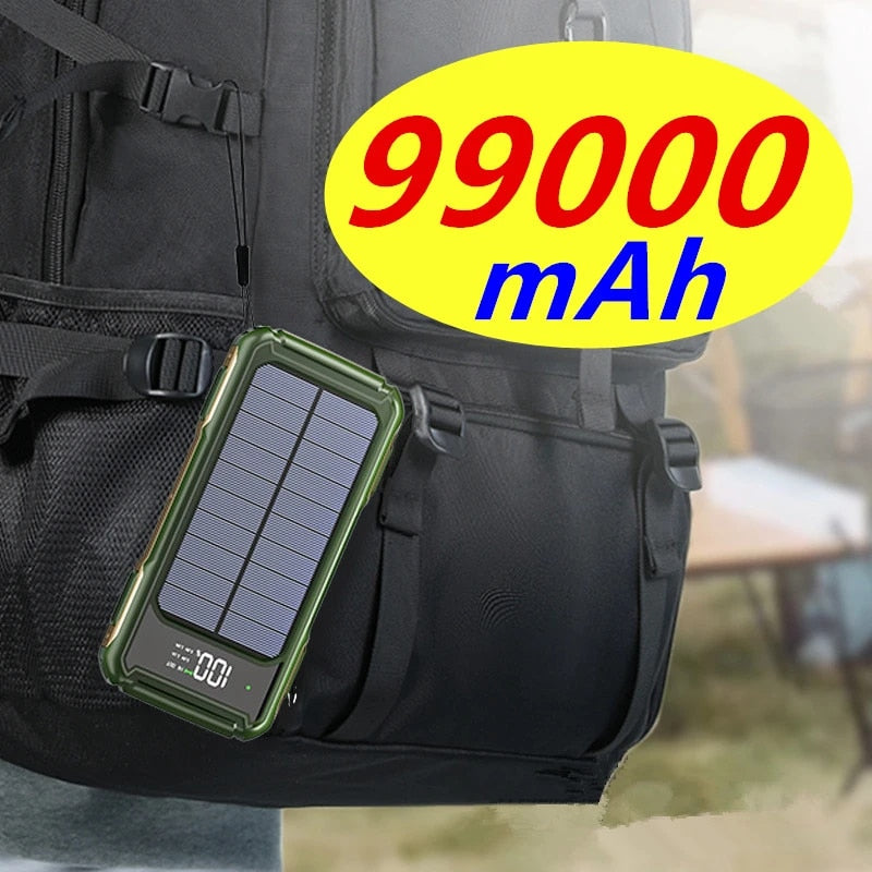 99000 mAh Solar-Powerbank mit Kabel Typ C, schnelles Aufladen, externes Ladegerät für alle Handys, Samsung, Huawei, Xiaomi