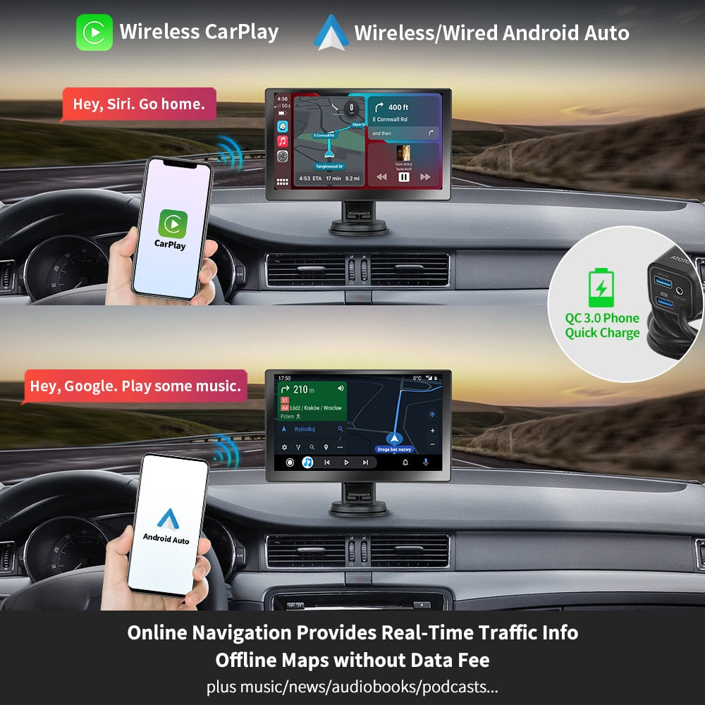 ATOTO P8 RM 7'' Tragbares Autoradio mit Fernbedienung, kabelloses CarPlay, Android Auto QLED, blendunterdrückender Bildschirm, GPS-Autoradio