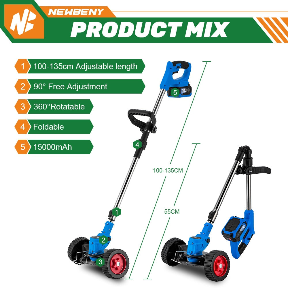 2000W elektrischer Rasenmäher, faltbarer Trimmer, verstellbar, kabellos, wiederaufladbar, Gartenschneide-Elektrowerkzeuge für 18V-Makita-Akku