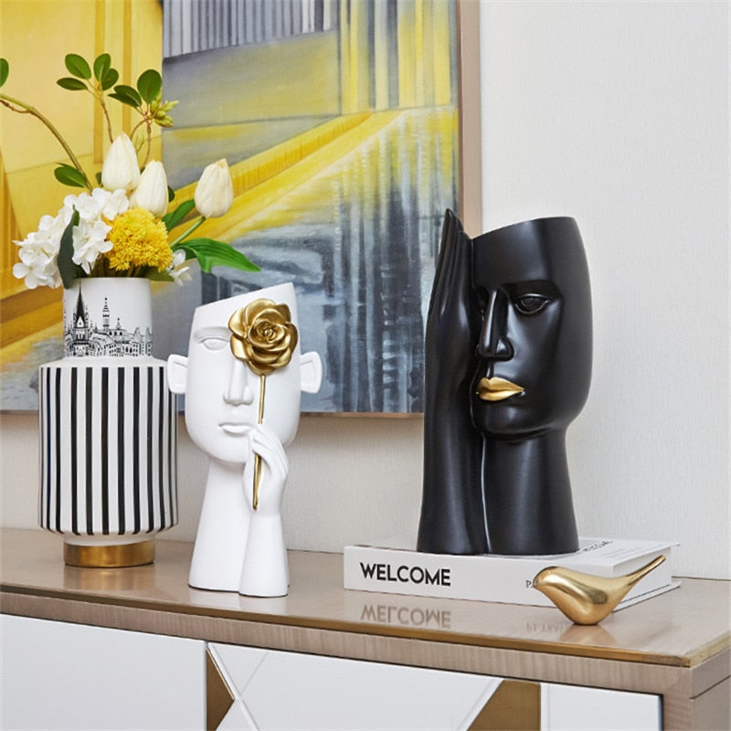Kreative nordische Vase, Kunst für Wohnzimmer, Weinschrank, Dekor, Schrank, Couchtisch, Blumenarrangement, Harzvase, Geschenk, Heimdekoration