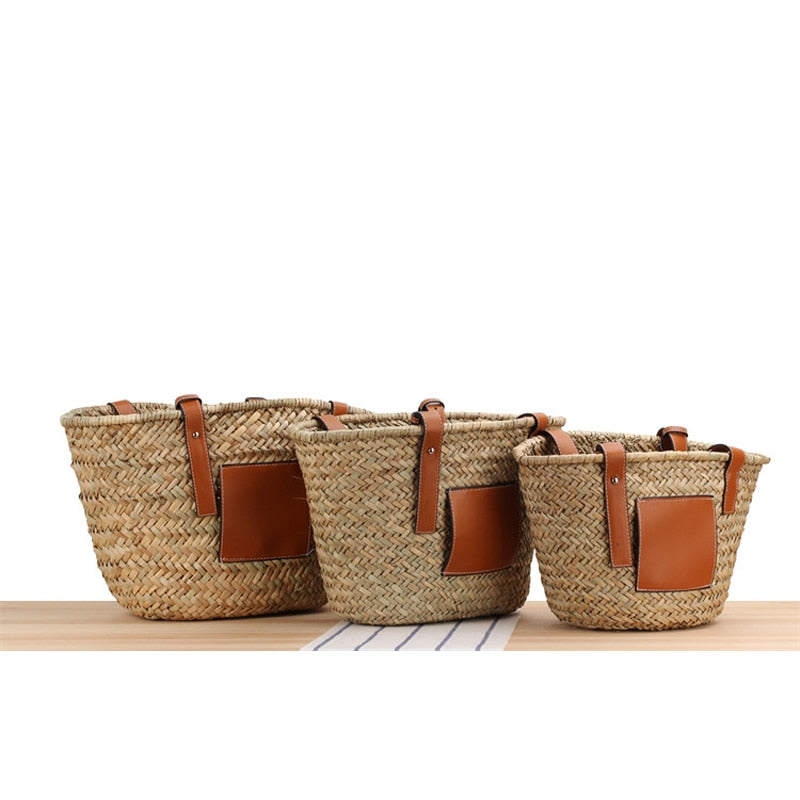 Designer lässige gewebte Rattan-Handtasche mit großer Kapazität, Sommer-Strand-Bali-Stroh-Tasche, großer Korb-Geldbeutel
