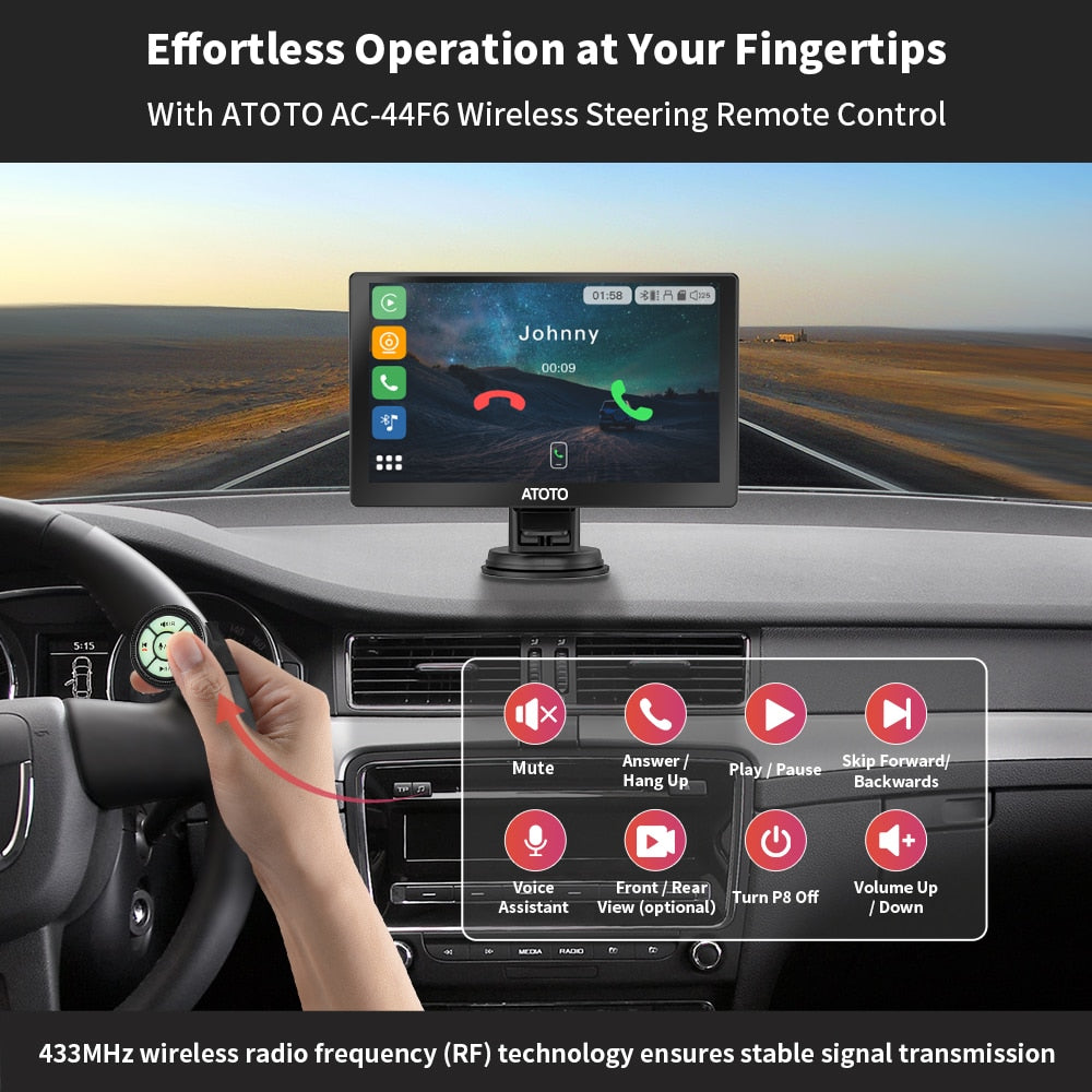ATOTO P8 RM 7'' Tragbares Autoradio mit Fernbedienung, kabelloses CarPlay, Android Auto QLED, blendunterdrückender Bildschirm, GPS-Autoradio