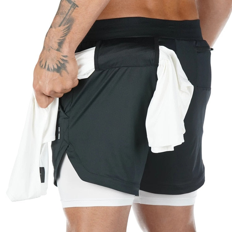 Herren 2 In 1 Schnell Trocknend Laufshorts, Gym Fitness Jogging Kurze Hosen, Männer Sommershorts