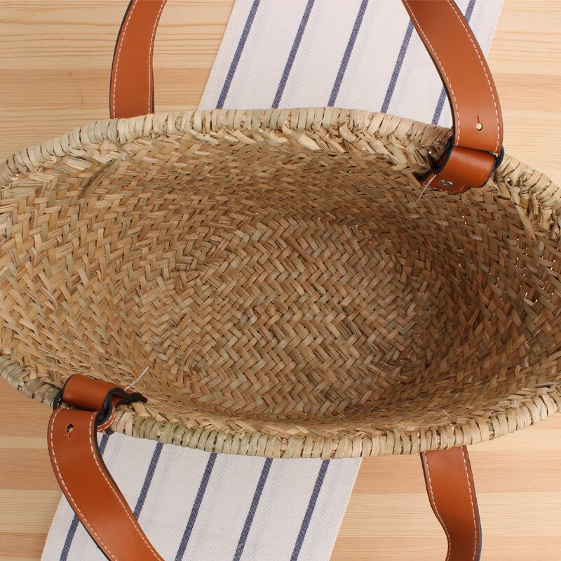 Designer lässige gewebte Rattan-Handtasche mit großer Kapazität, Sommer-Strand-Bali-Stroh-Tasche, großer Korb-Geldbeutel