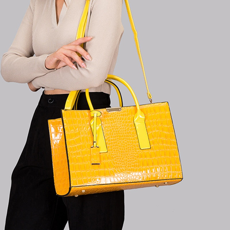 Luxus Damen Ledertaschen, Designer Krokodil Muster Schulter Tasche