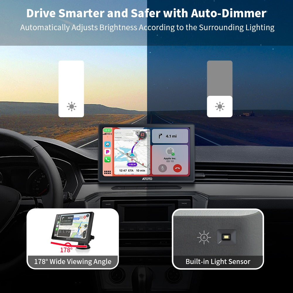 ATOTO P8 RM 7'' Tragbares Autoradio mit Fernbedienung, kabelloses CarPlay, Android Auto QLED, blendunterdrückender Bildschirm, GPS-Autoradio