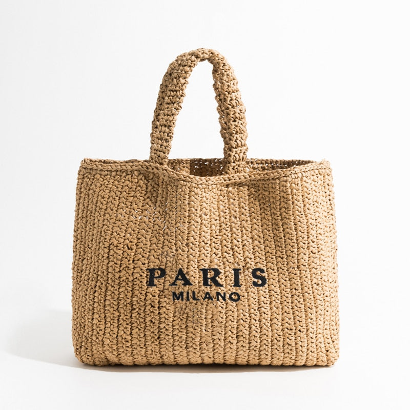 Luxus Design Frauen Geflochtene Bast Stroh Tasche Große Kapazität, Sommer Strandurlaub Schultertasche