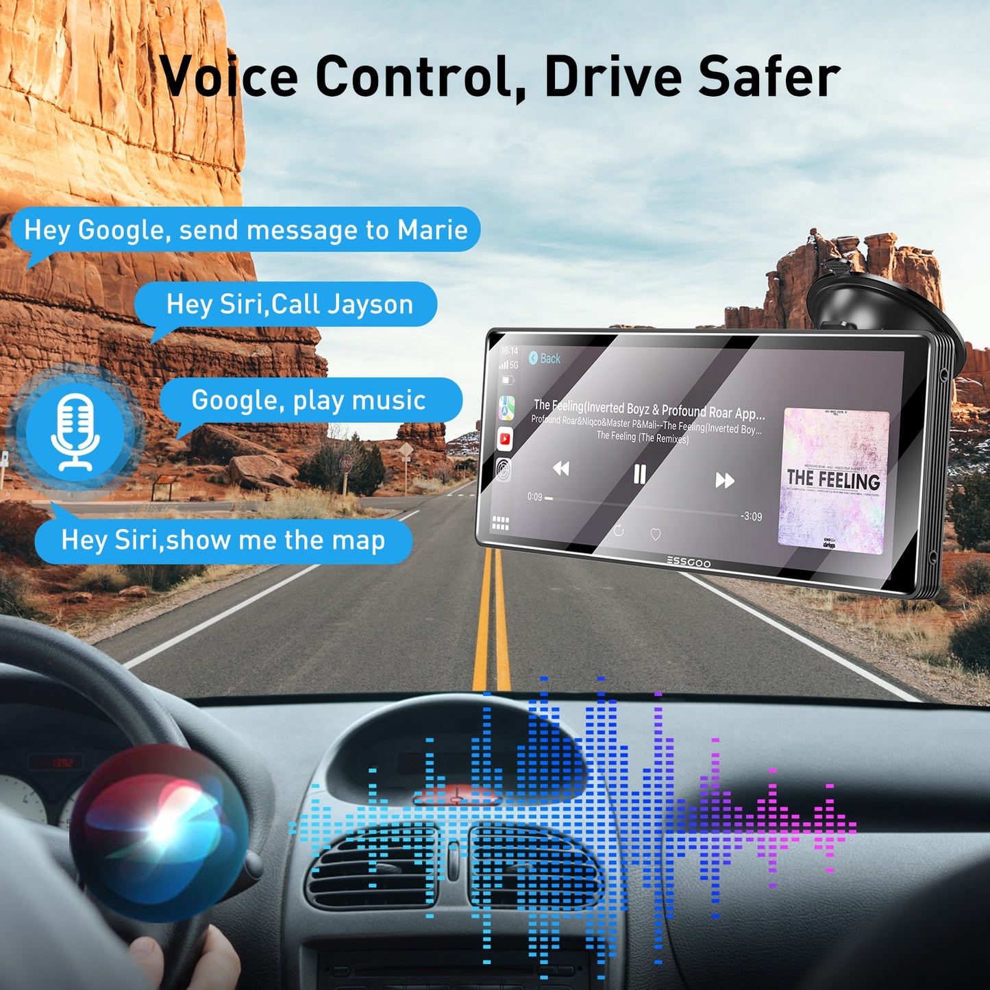 ESSGOO 10,26" Apple Carplay Autoradio, Automotive Multimedia Player Wireless Android Auto MirrorLink WiFi FM Car Play