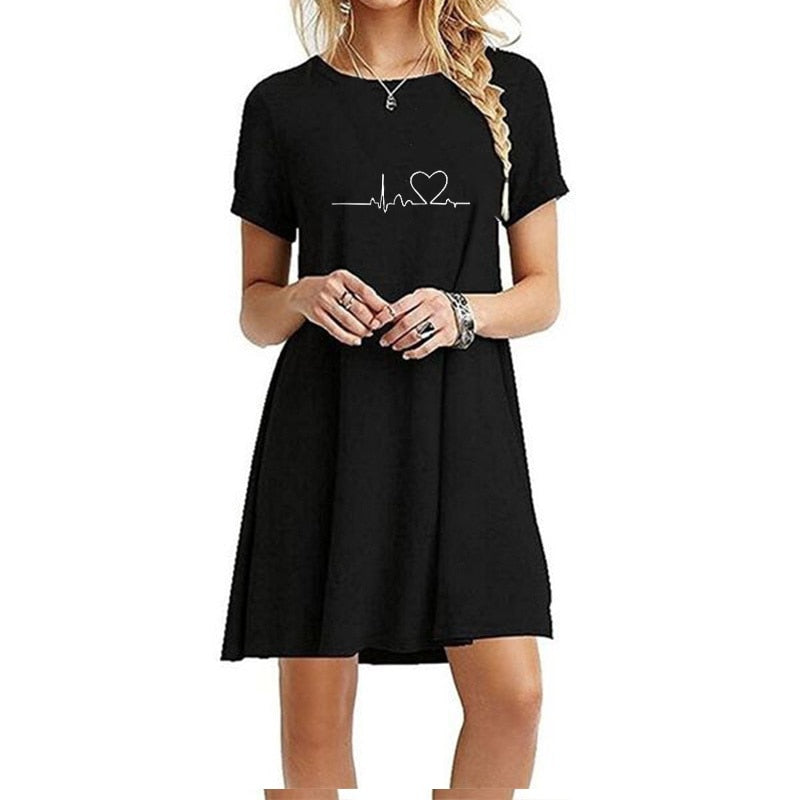 Secret Damen-Sommer-Strand-Minikleid, modisch & kurzärmelig, lockere T-Shirt-Kleider S-2XL