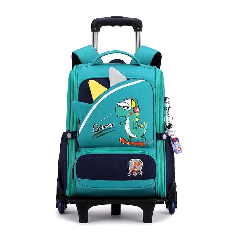 Children's Fashion Cartoon School Bags with 6 Wheels Trolley Backpack Teenagers Girls Rolling Backpack Students Kids Backpack