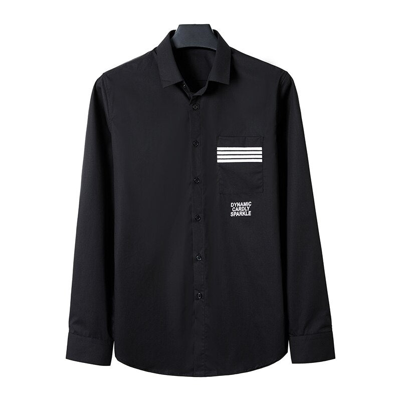 Neue Stickerei Herren Casual Hemde, Marke Kleidung Langarm Slim Fit Männliche Hemde