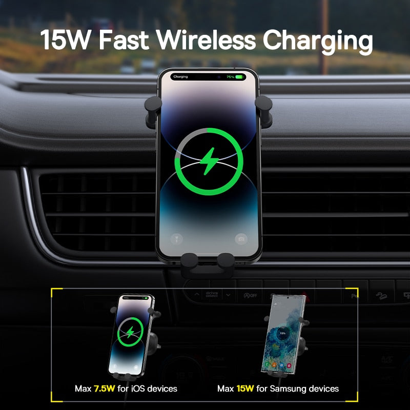 Baseus Autotelefonhalter, Drahtloses Autoladegerät für Lüftungsschlitzhalterung, Schnellladung für iPhone 12, 13, 14 Unterstützt Xiaomi Huawei