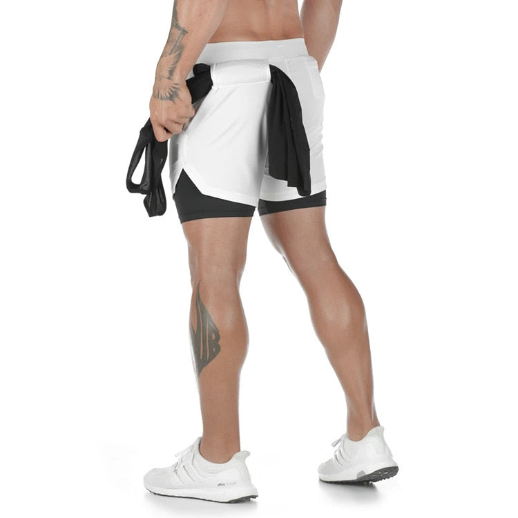 Herren 2 In 1 Schnell Trocknend Laufshorts, Gym Fitness Jogging Kurze Hosen, Männer Sommershorts