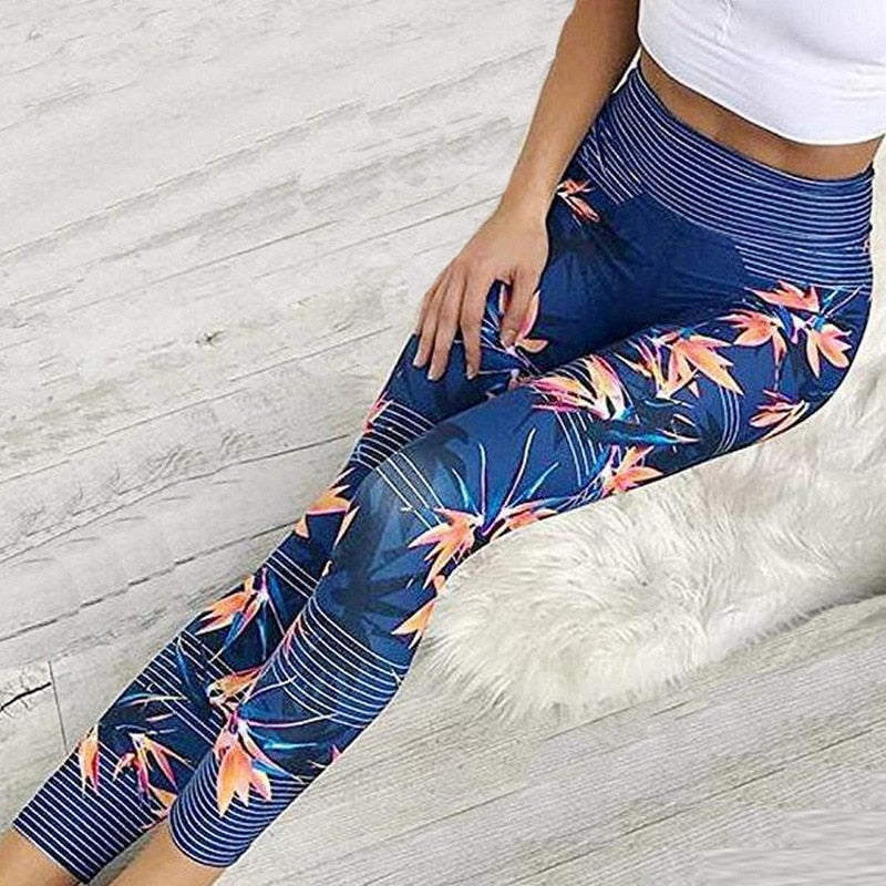 Damen Leggings Fitnesshose mit Streifen Druck, elastische Gym Workout Strumpfhosen, S-XL Laufhose Plus Größe
