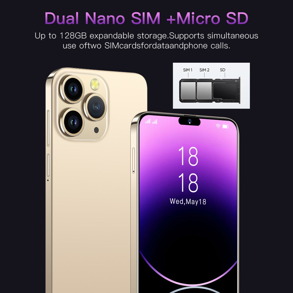 Neues i15 Pro Max Android 2023 Original-Smartphone, HD-Vollbild 16 GB + 1 TB Mobiltelefone entsperrte globale Version 4G / 5G-Handy