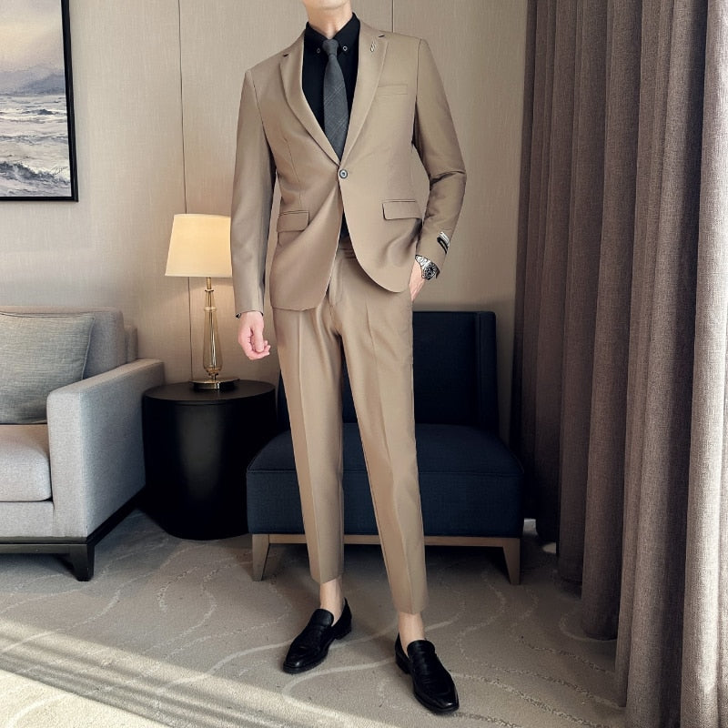 2023 Lässiger zweiteiliger Anzug für Herren mit neuer Textur, hochwertiger Slim-Fit-Anzug mit Jacke und Hose, strukturierter Slim-Fit-Anzug